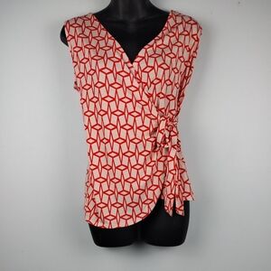 41 Hawthorn Red Geometric Print Faux Wrap Sleeveless Stretch Knit Top Medium